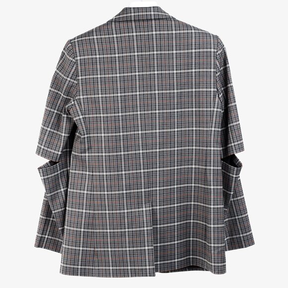 Tibi Gabe Blazer Slit-Elbow Grey Multi Windowpane Check Blazer - Picture 3 of 11